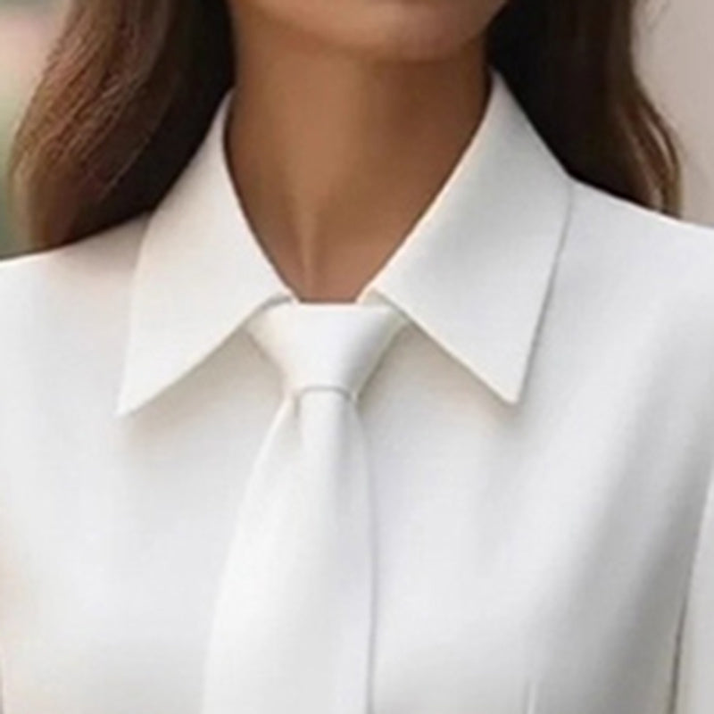 Women's Elegant Solid Color Belted Tie-Neck Office & Formal Occasions, Long Sleeve Spring Summer Midi Dress