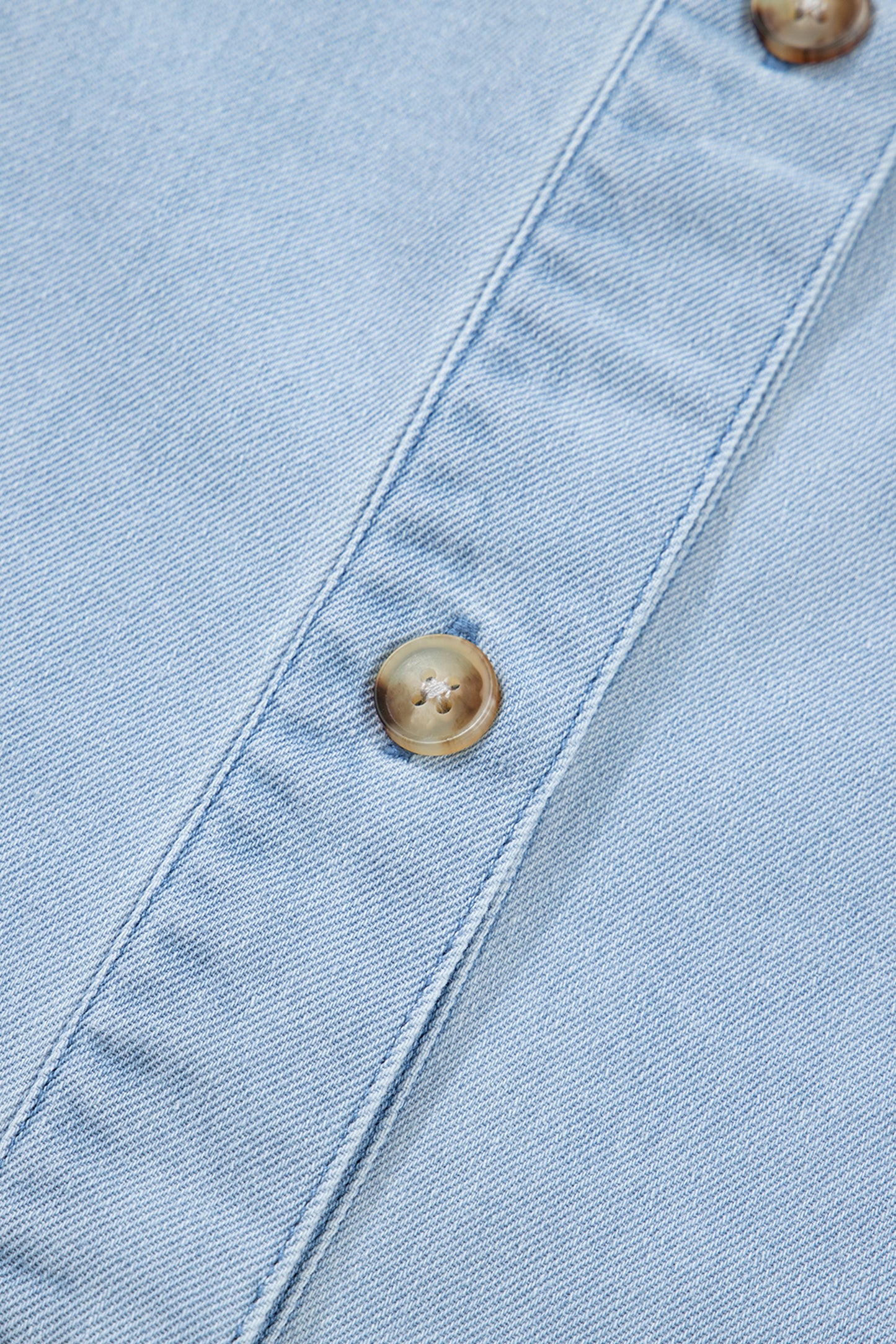 Beau Blue Ruffled Edge Collared Shift Denim Dress with Pockets