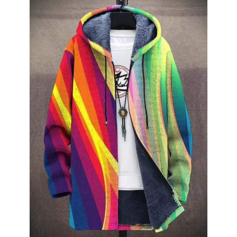 Men's Coat Printed Thickening Windproof Jacket Zipper Hooded