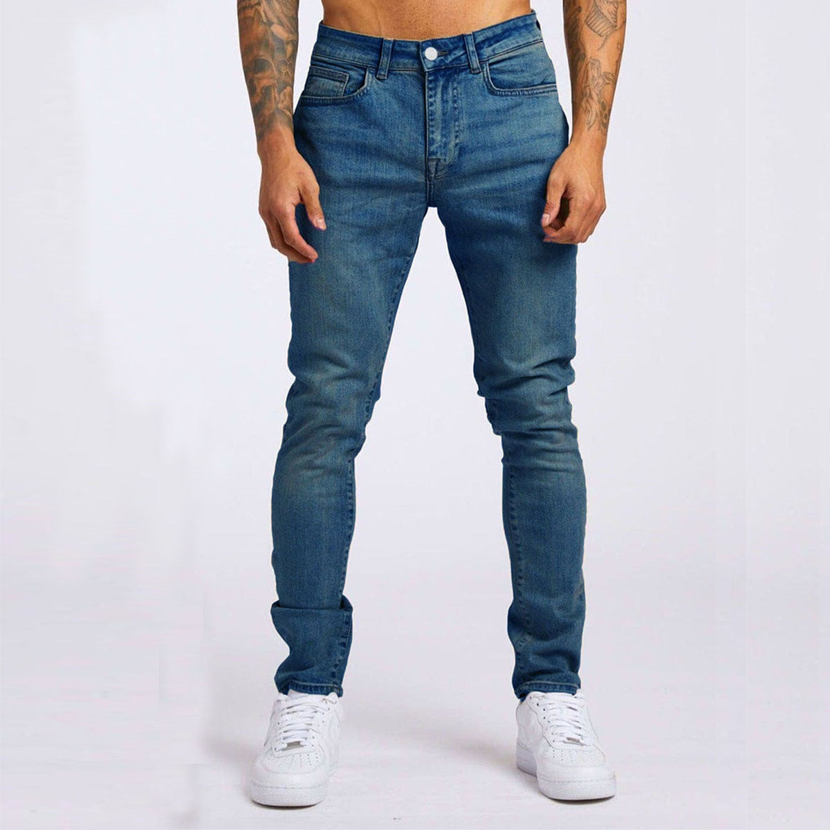 Slim-fitting Mid-waist Denim Micro-elastic Skinny Pants Men