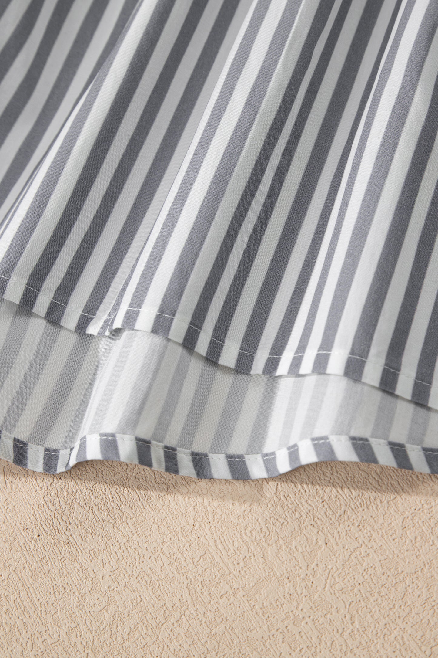 Gray Stripe Half Button Gauze Patchwork Bracelet Sleeve Babydoll Blouse