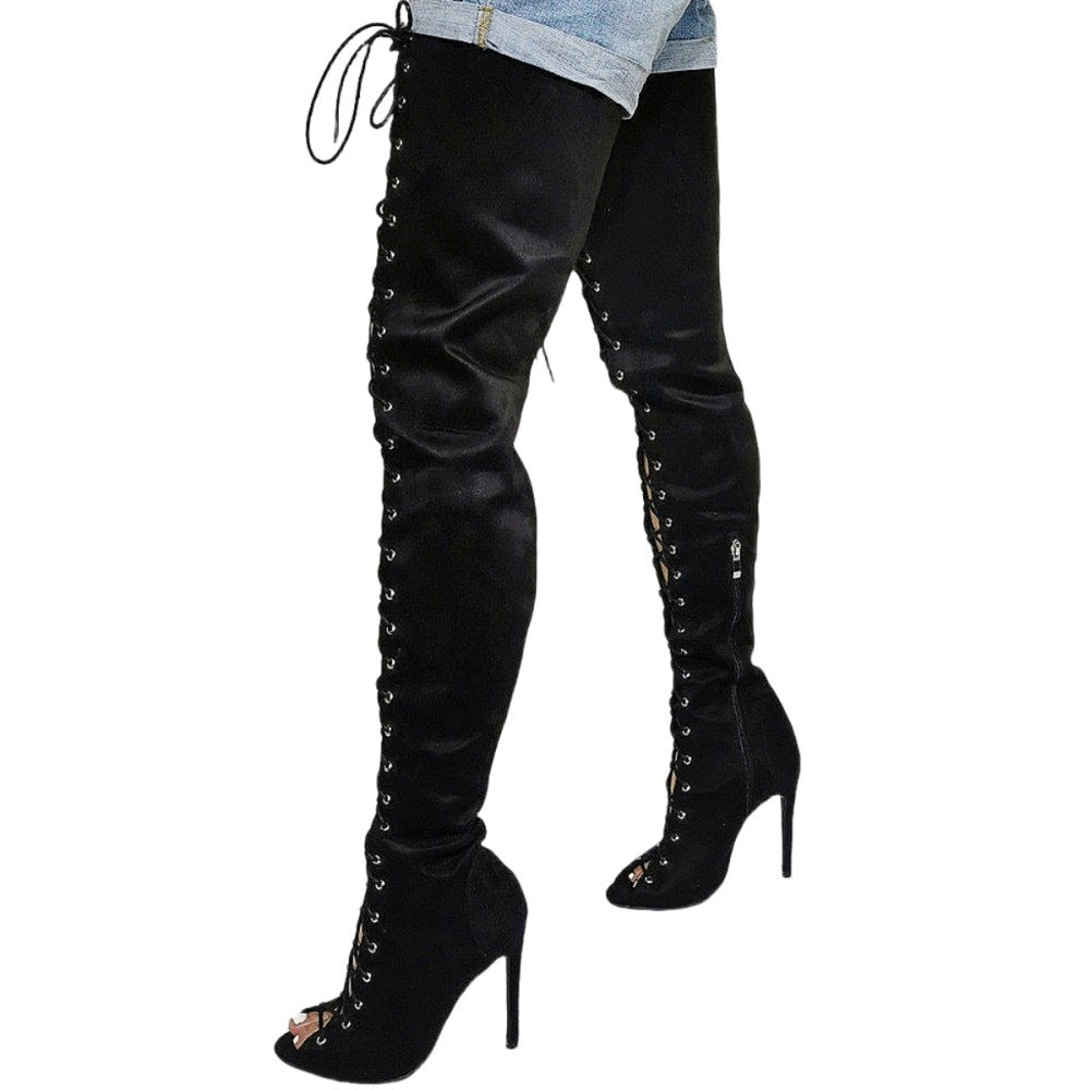 Sexy Peep-toe Lace-up Stiletto Heel Women's Boots