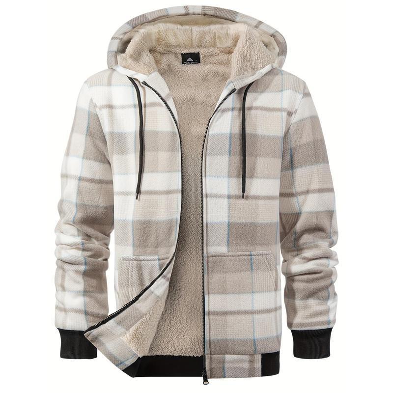 Men's Wool Plaid Hooded Jacket Outdoor Sportswear