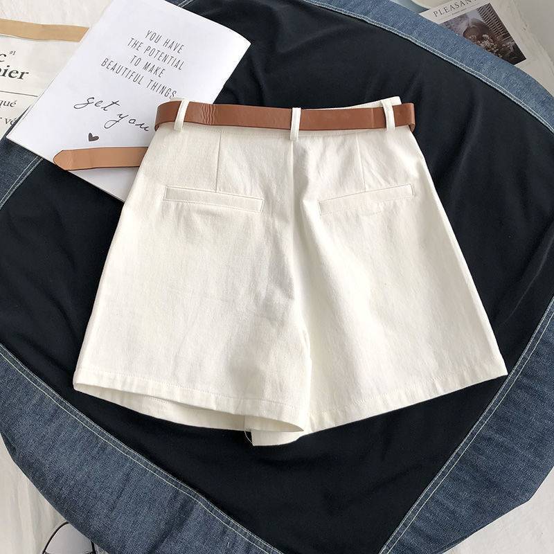 Summer Korean Style High Waist Wide Leg Shorts Women's White