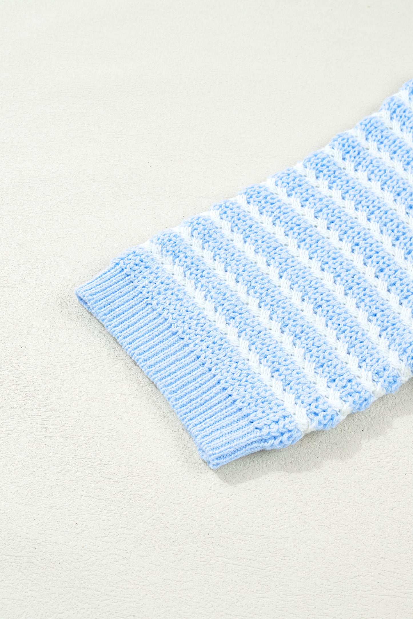 Sky Blue Stripe Short Sleeve Knit V Neck Bow Knot Sweater