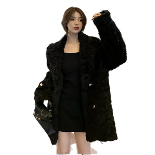 Lamb Wool Mid-length Coat For Women