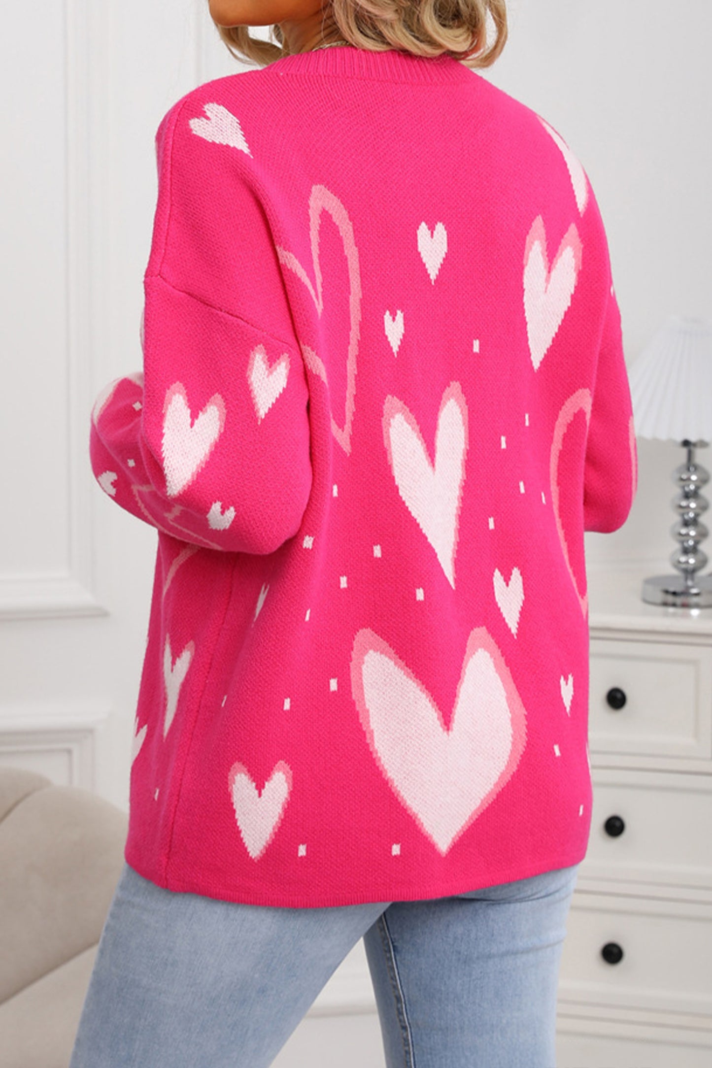 Rose Red Splendid Heart Print Sweater