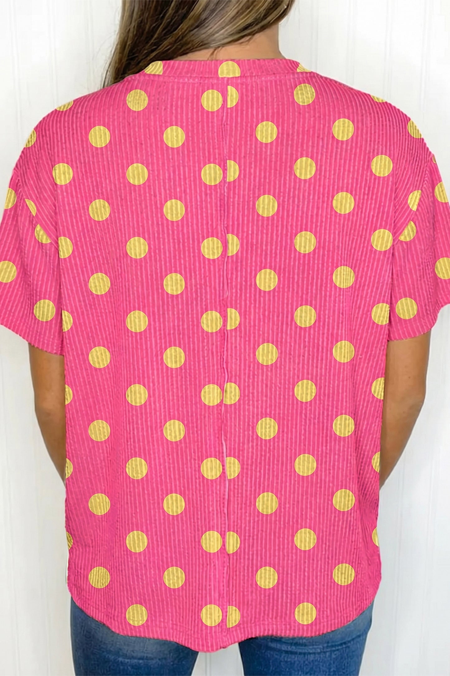 Sky Blue Polka Dot Patch Pocket Twisted Ribbed Top
