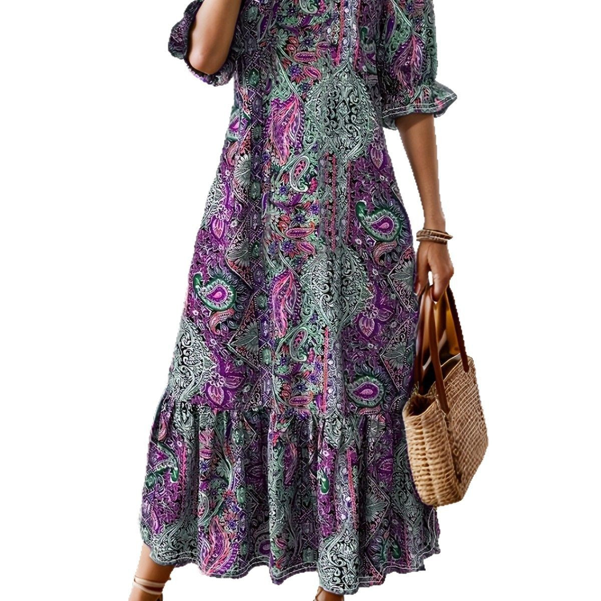 Women's Clothing Printed V-neck Plus Size Dress