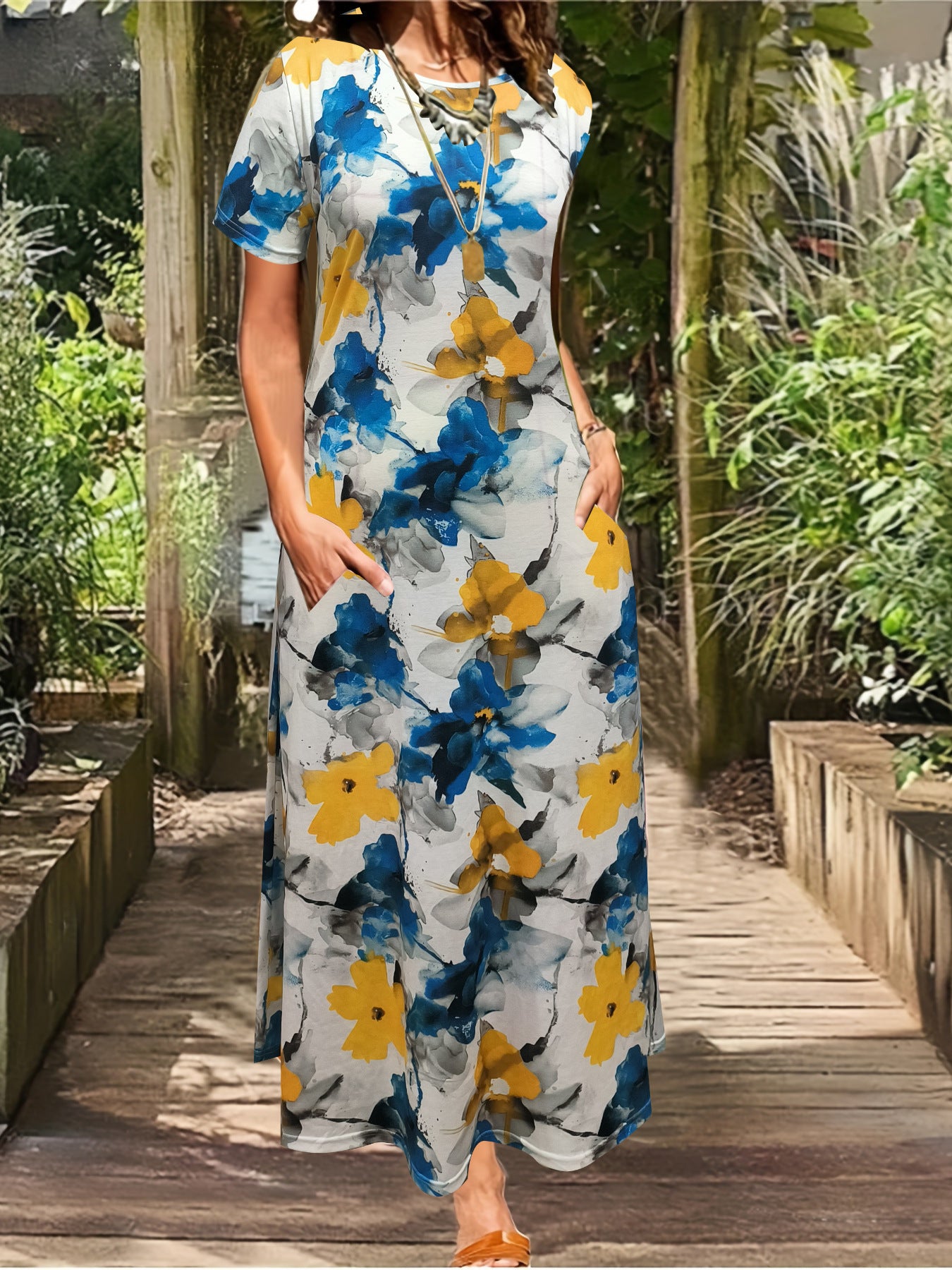 Women's Clothing Plus Size Dress Casual Loose Round Neck