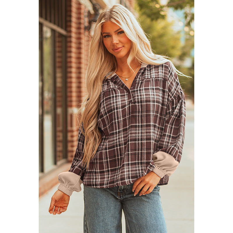 Women's European And American Leisure All-match Plaid Printed Loose Top