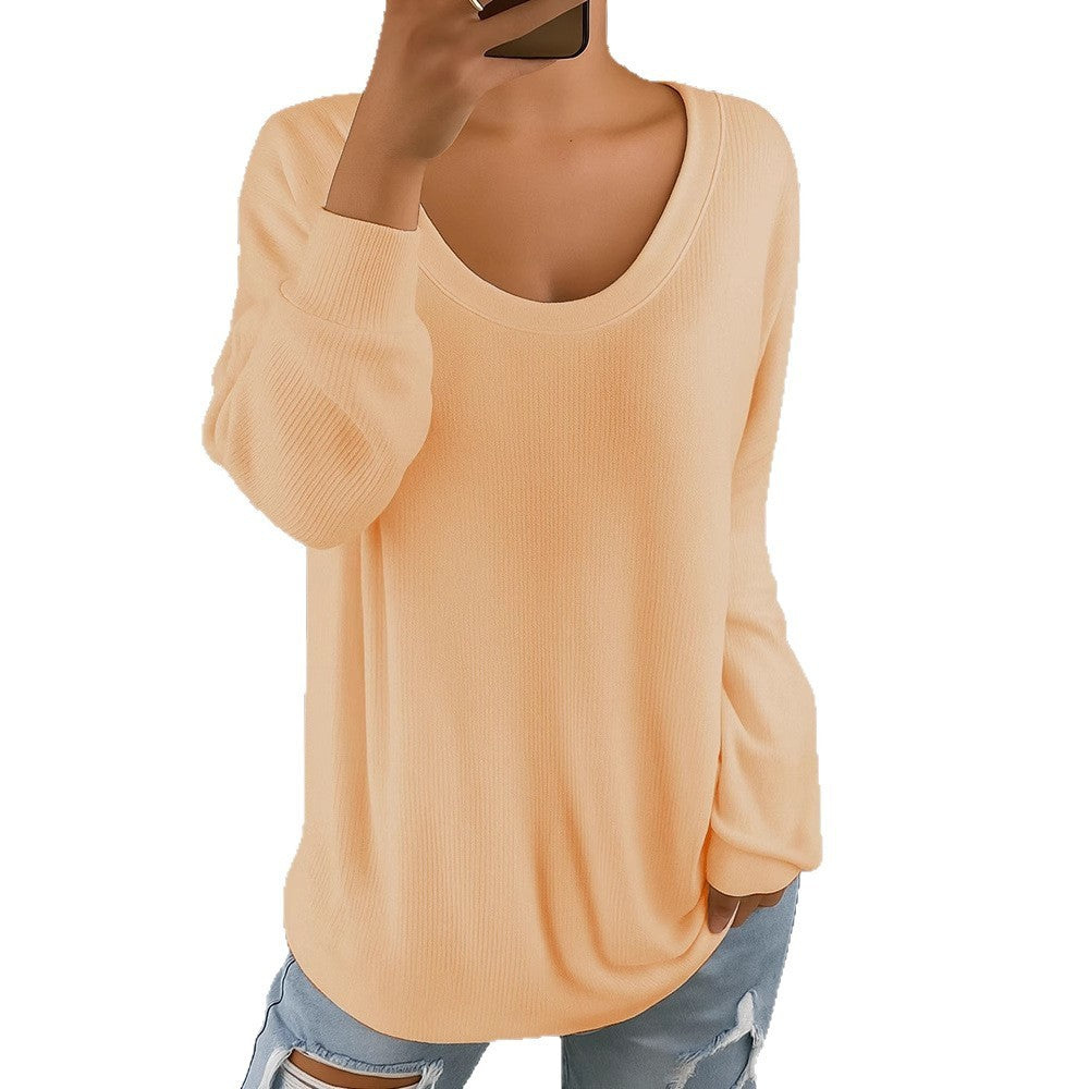 Casual Loose Solid Color Retro Round Neck Long Sleeve Sweater