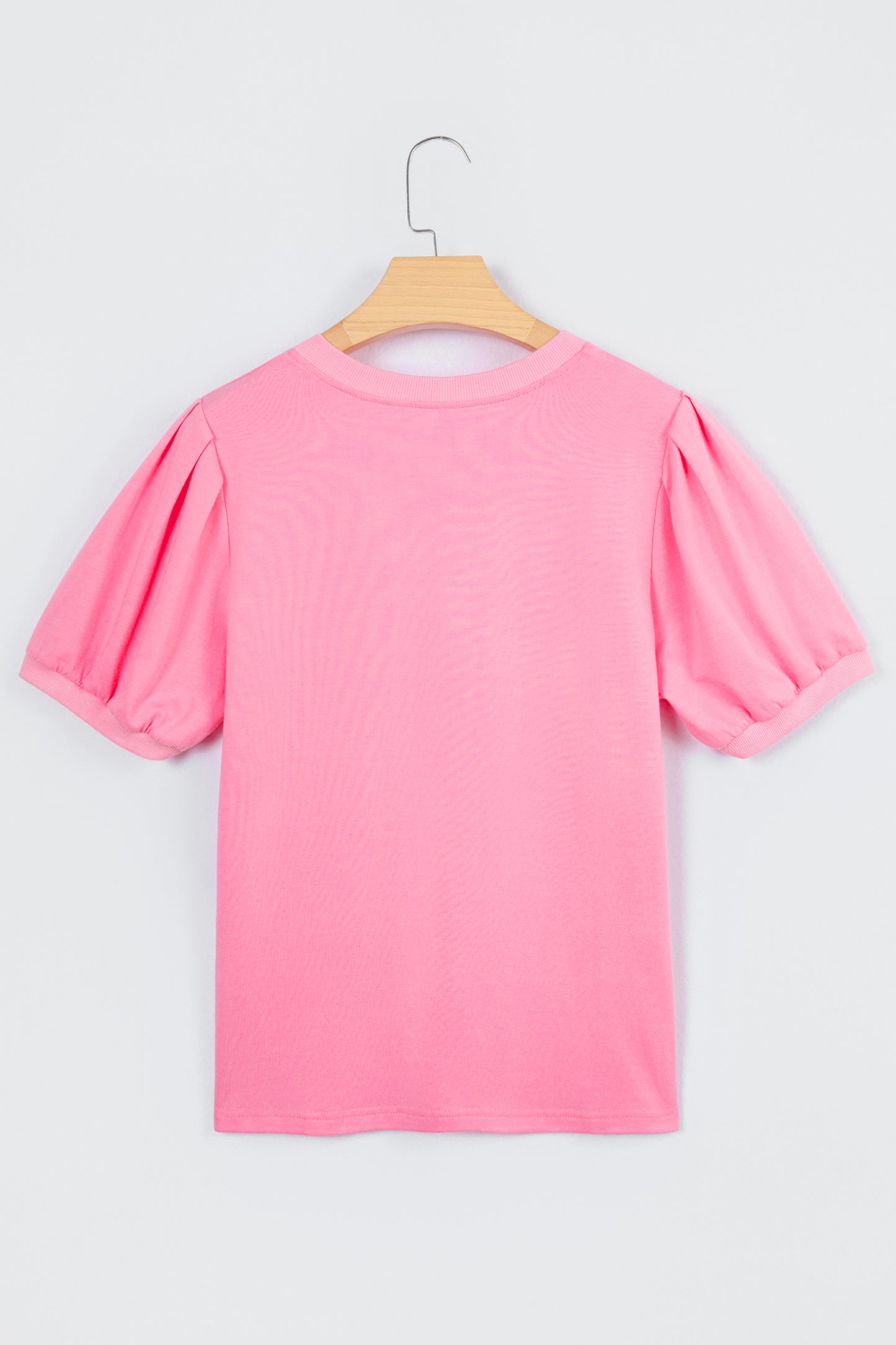 Bonbon Solid Color V Neck Short Puff Sleeve Blouse