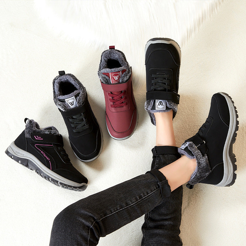 Winter New Fleece-lined Thickened Women's Short Leather Boots
