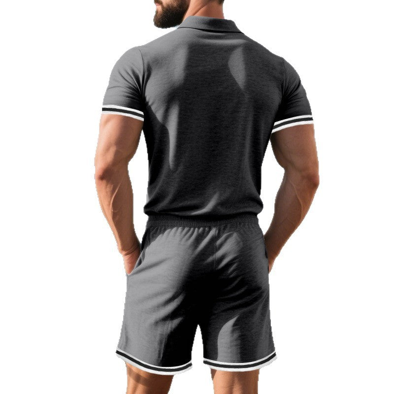 Male Color Blocking Sports And Leisure Teen T-shirt Suit