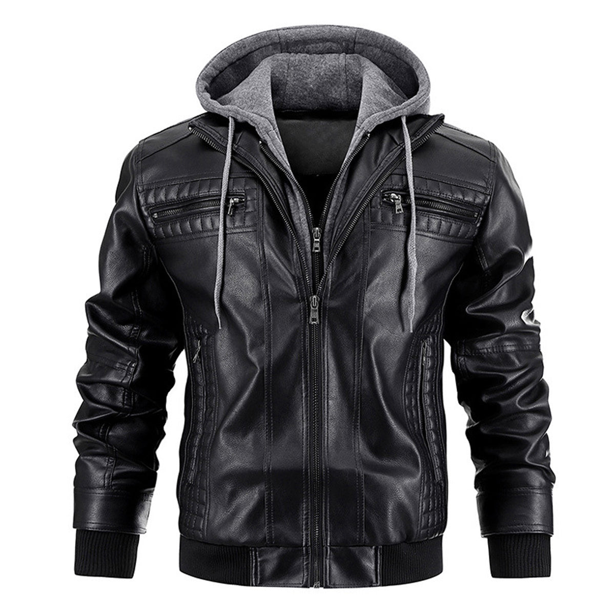 Men's Faux Leather Jacket Motorcycle Jacket Waterproof Windproof PU Moto Vintage Bomber Hoodie With Removable Hood
