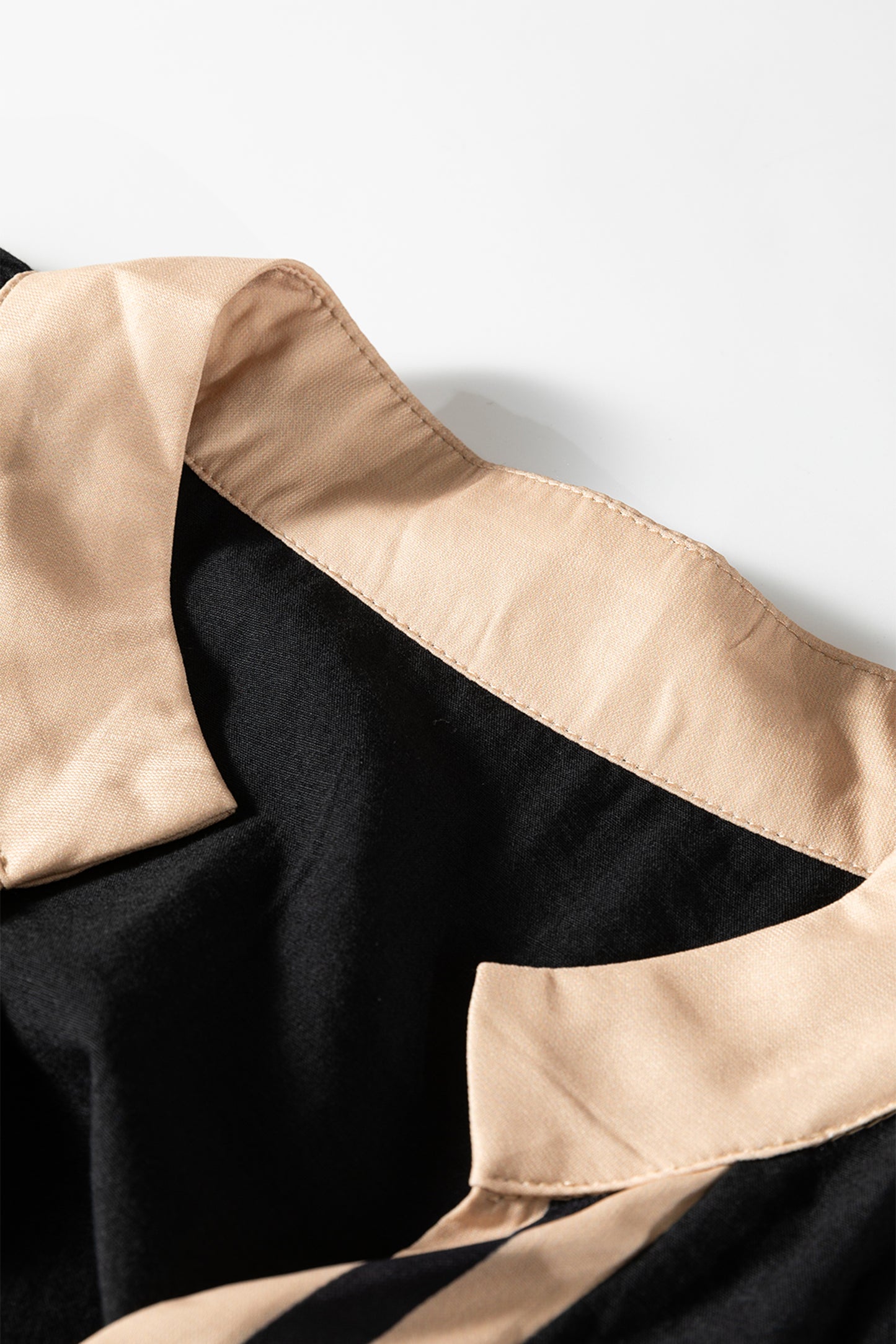 Black Plus Size Color Block Striped Trim V Neck Long Sleeve Shift Mini Dress