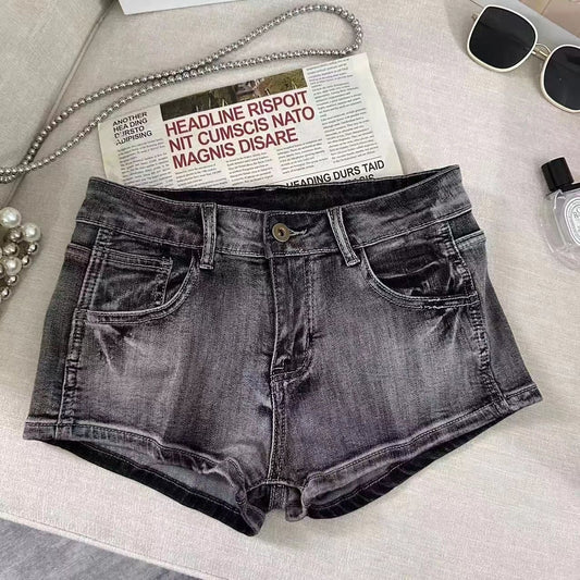 Low Waist Retro Washed Denim Shorts For Women