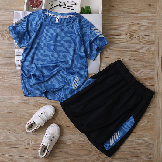 Children's Short-sleeved T-shirt Set In Geometric Figures For Boys