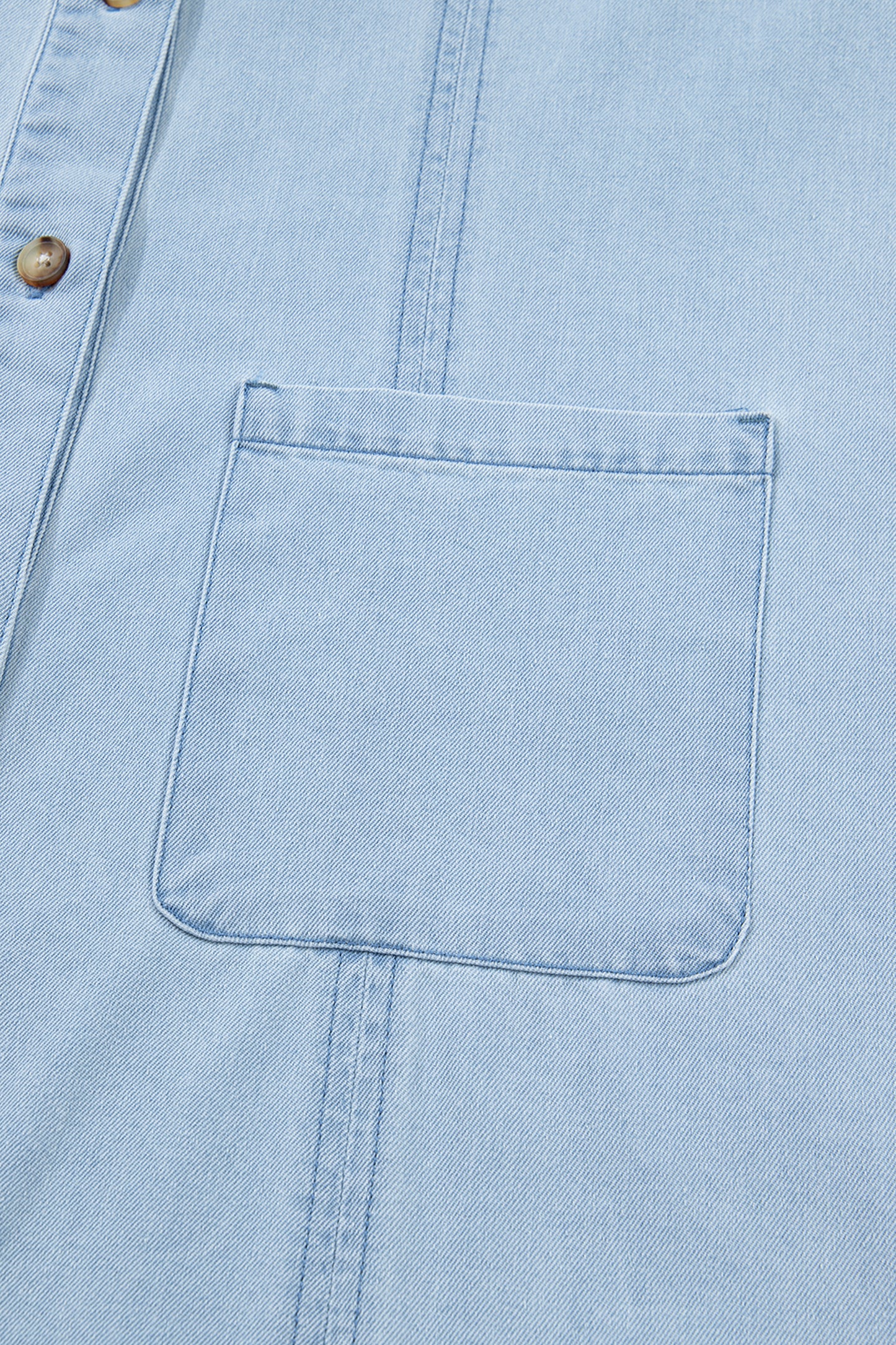 Beau Blue Ruffled Edge Collared Shift Denim Dress with Pockets