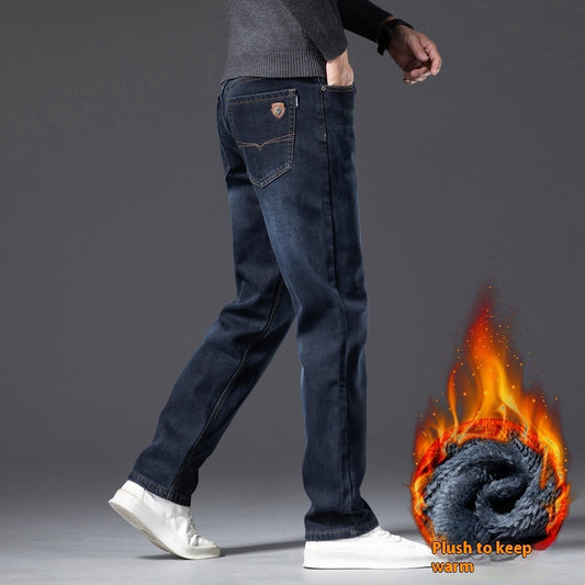 Fleece-lined Men's Loose Straight Plus Size Jeans