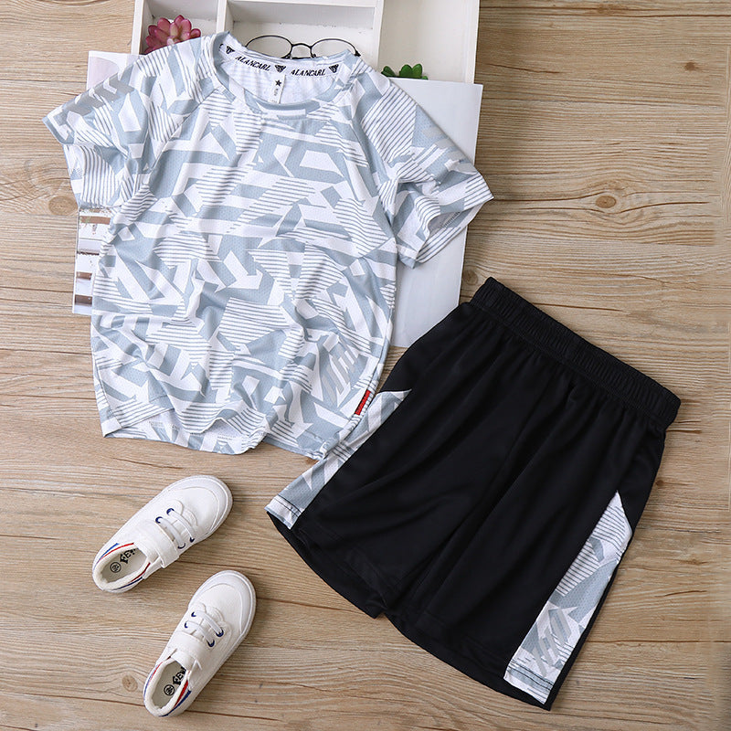 Children's Short-sleeved T-shirt Set In Geometric Figures For Boys