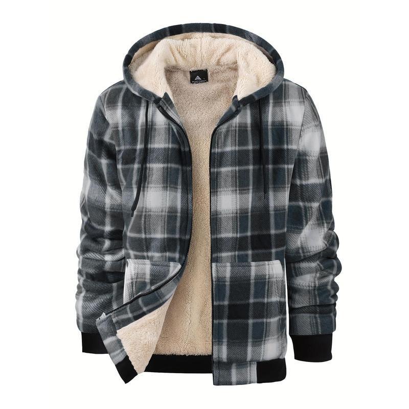 Men's Wool Plaid Hooded Jacket Outdoor Sportswear