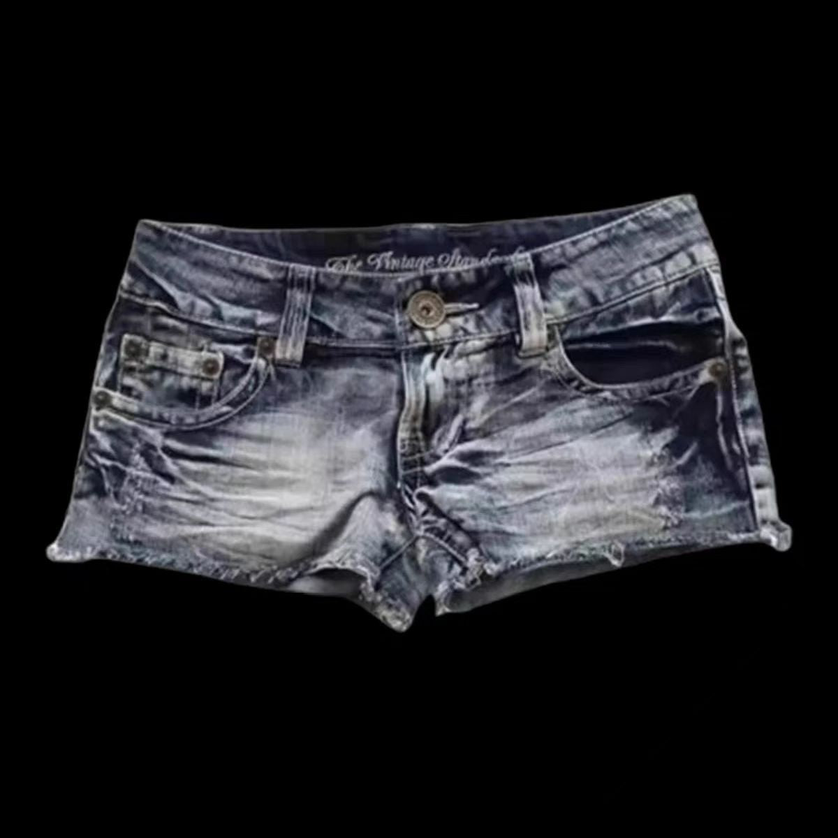 Printed Contrast Color Low Waist Hot Girl Slim Fit Denim Shorts