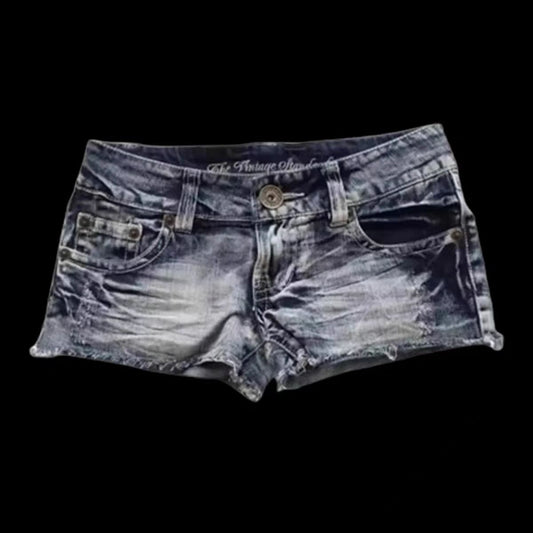 Printed Contrast Color Low Waist Hot Girl Slim Fit Denim Shorts