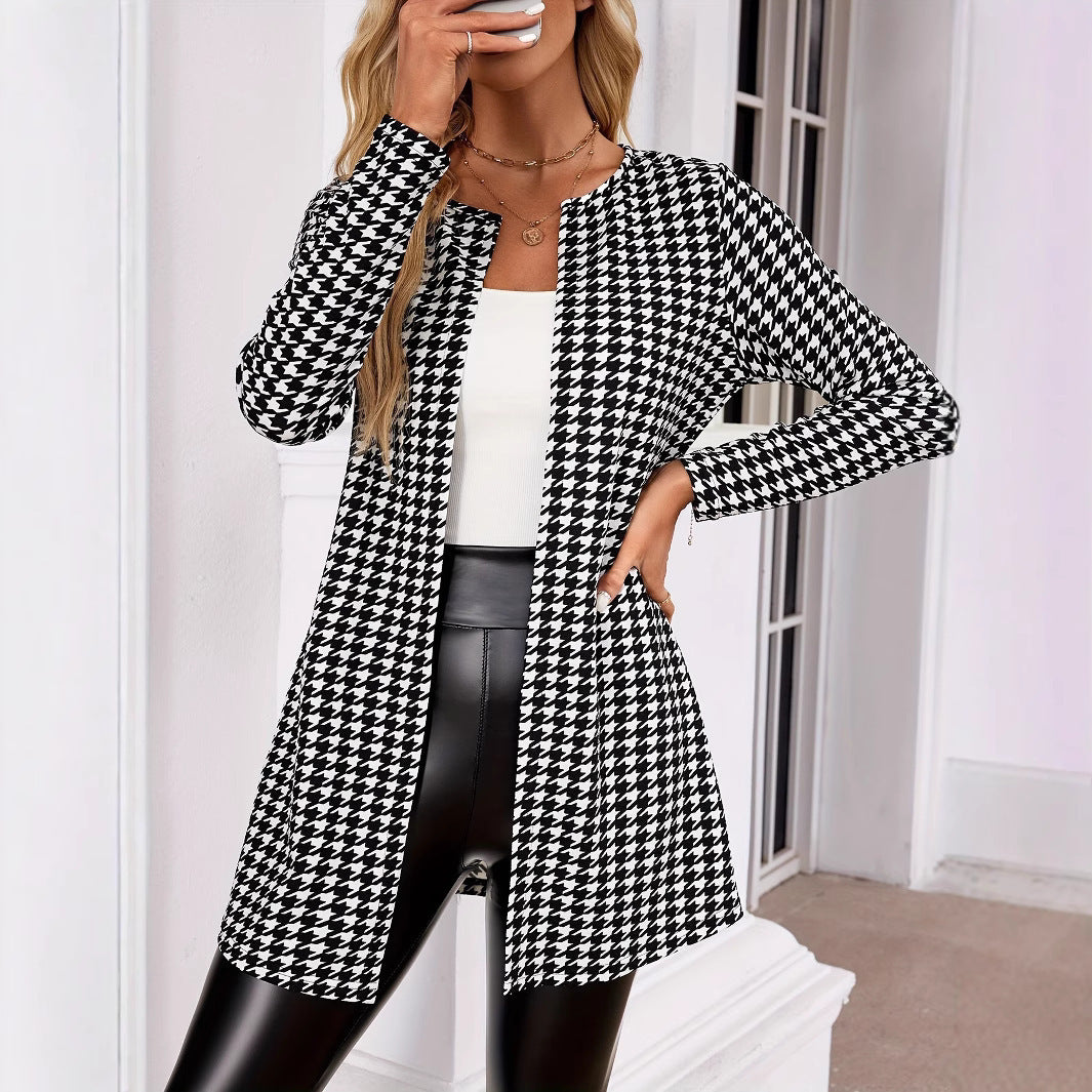 Spring And Autumn Two Seasons Women's Printed Coat Round Neck Small Suit