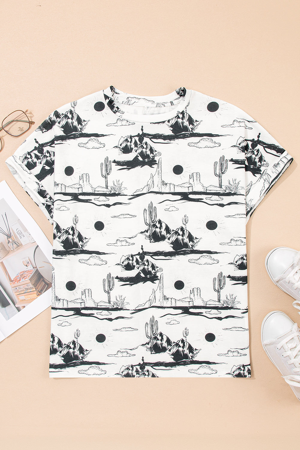 Chestnut Desert Sand Print Short Sleeve Knit Top