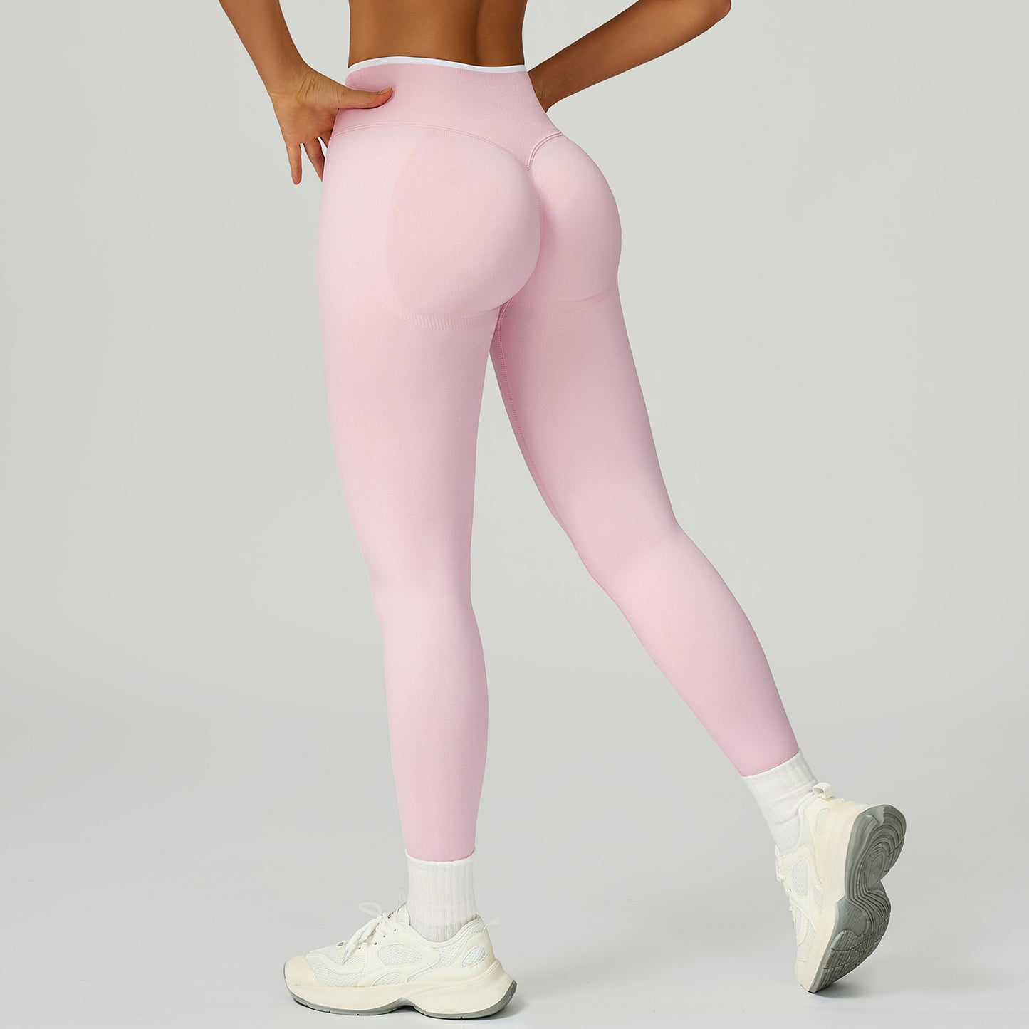 Sports Running Fitness Contrast Color Binding High Waist Slim Pants