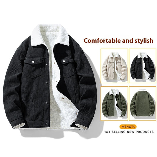 Retro Fashion Brand Fleece-lined Warm Lapel Cotton-padded Coat