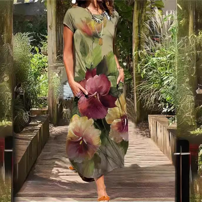 Women's Clothing Plus Size Dress Casual Loose Round Neck