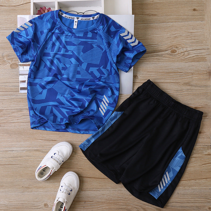 Children's Short-sleeved T-shirt Set In Geometric Figures For Boys