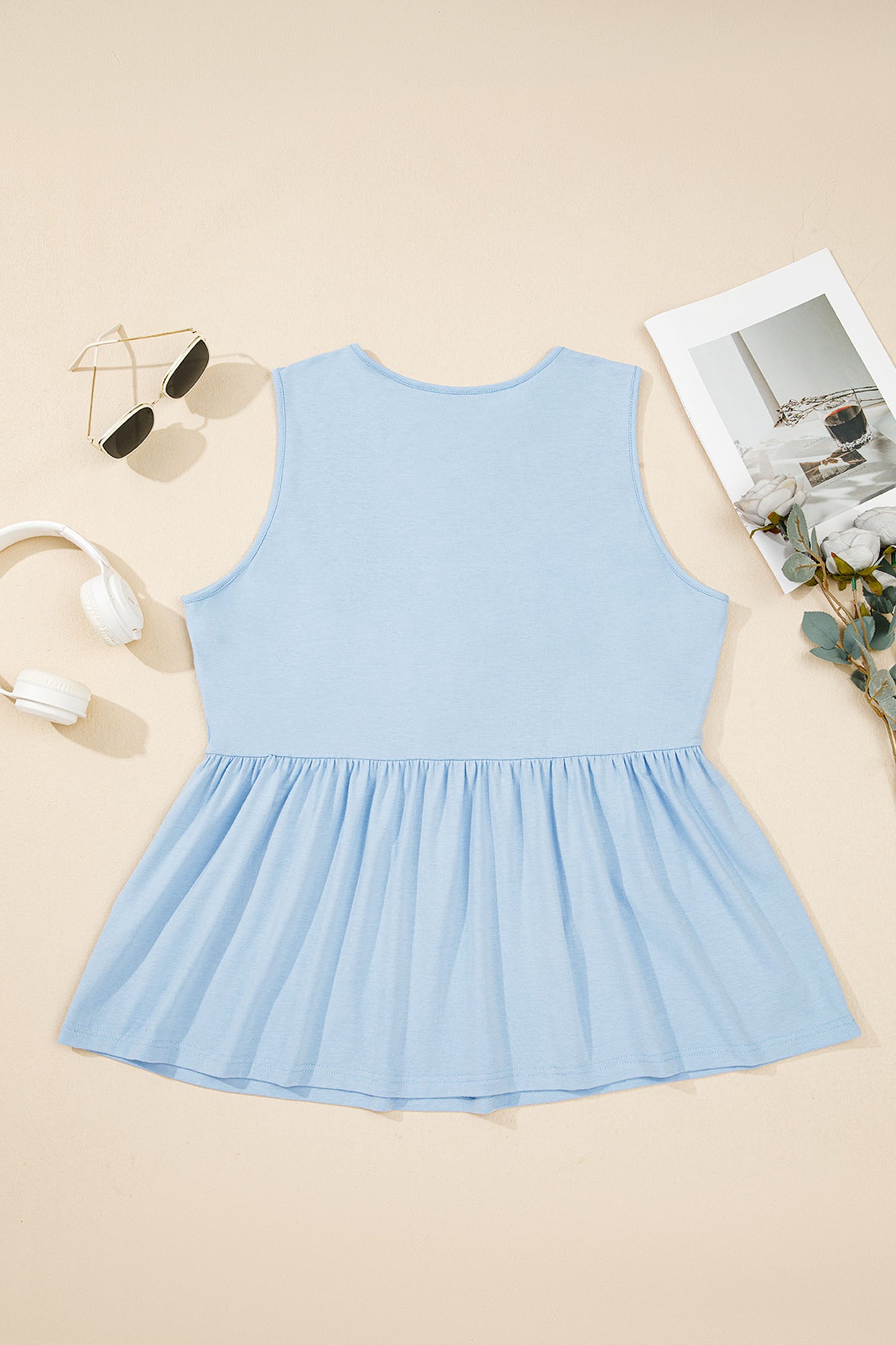 White Plus Size Solid Color Bow Tie Peplum Tank Top