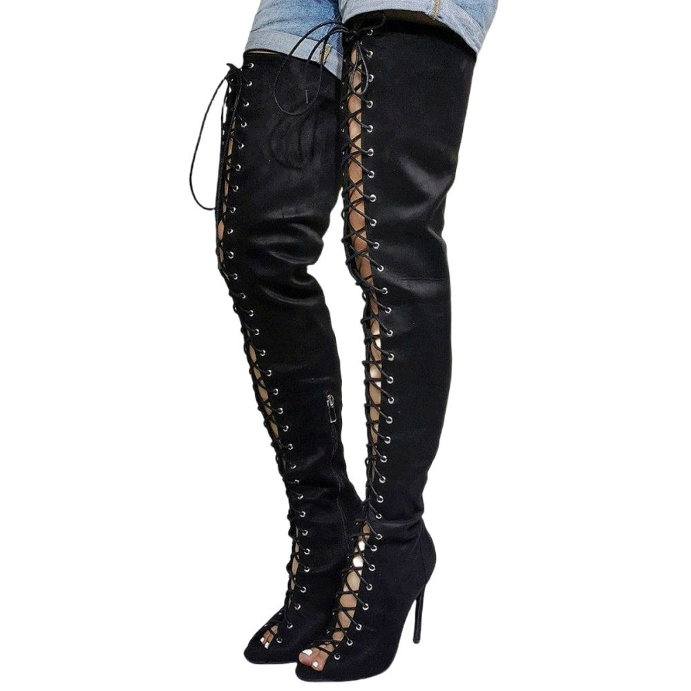 Sexy Peep-toe Lace-up Stiletto Heel Women's Boots