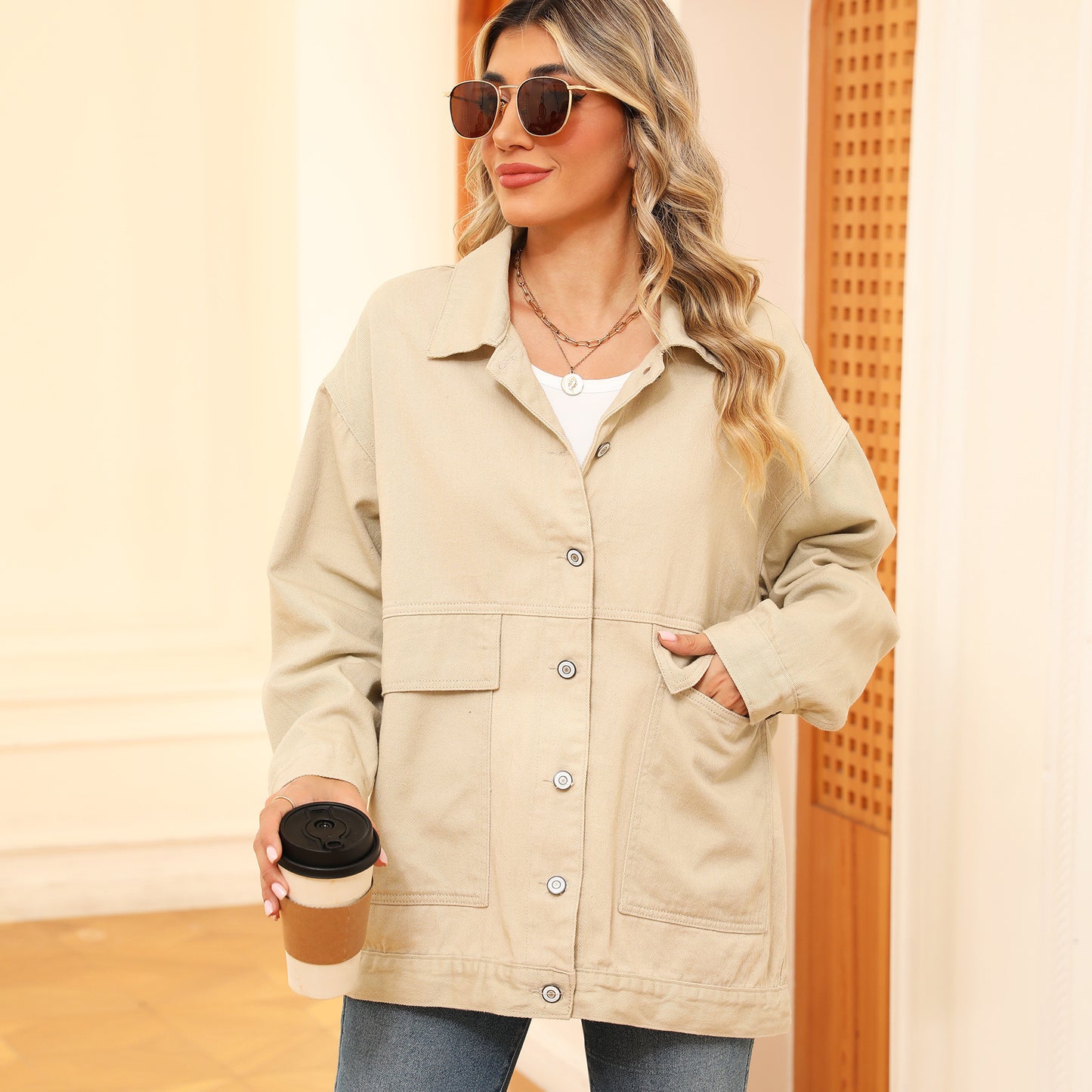 Retro Classic Loose Denim Casual Coat Top Women