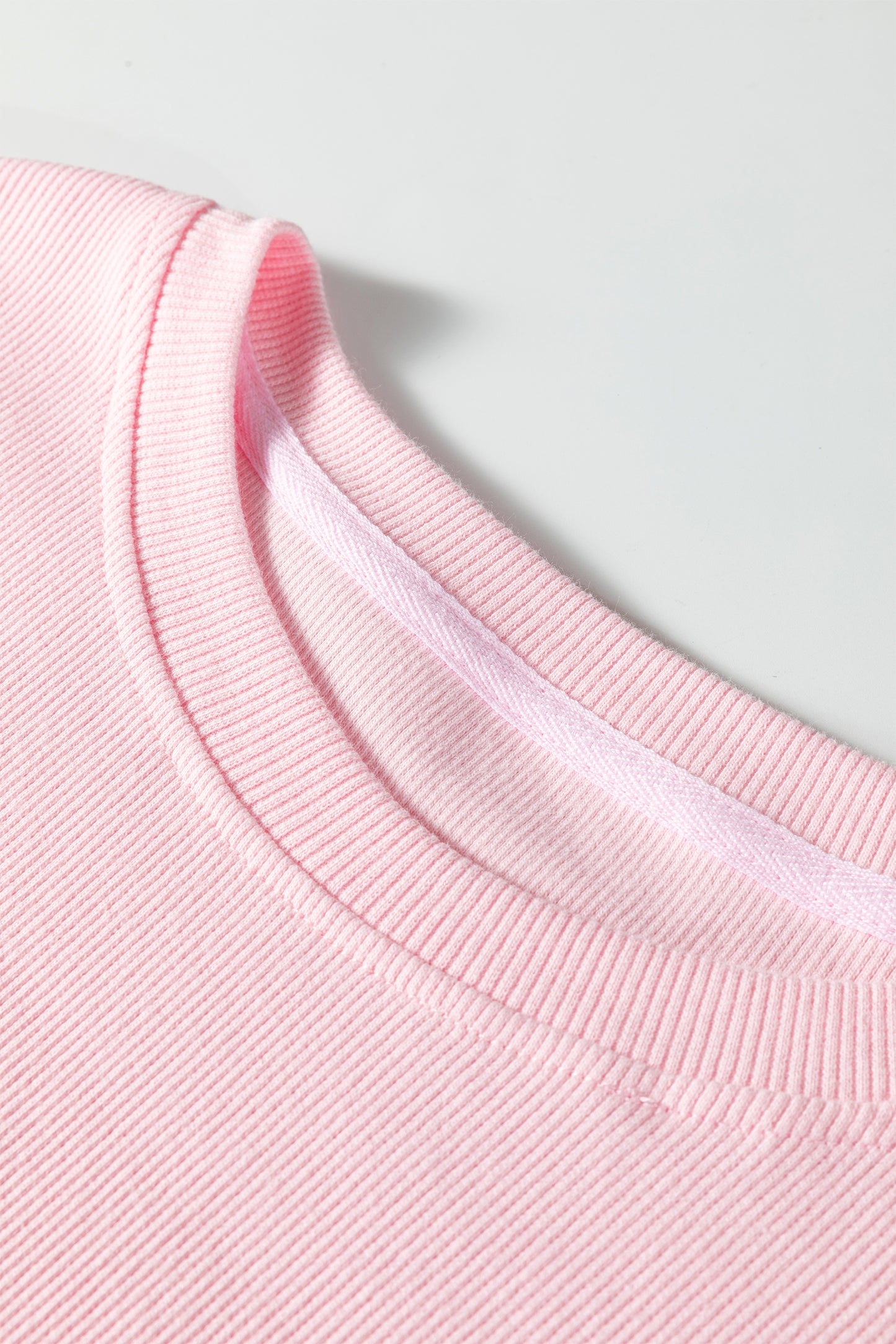 Pink 3d Ribbed XOXO Heart Embroidered Drop Shoulder Sweatshirt