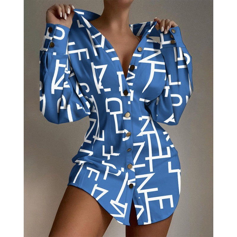 New Fashion Printed Waist-controlled Fastener Decoration Women's Shirt