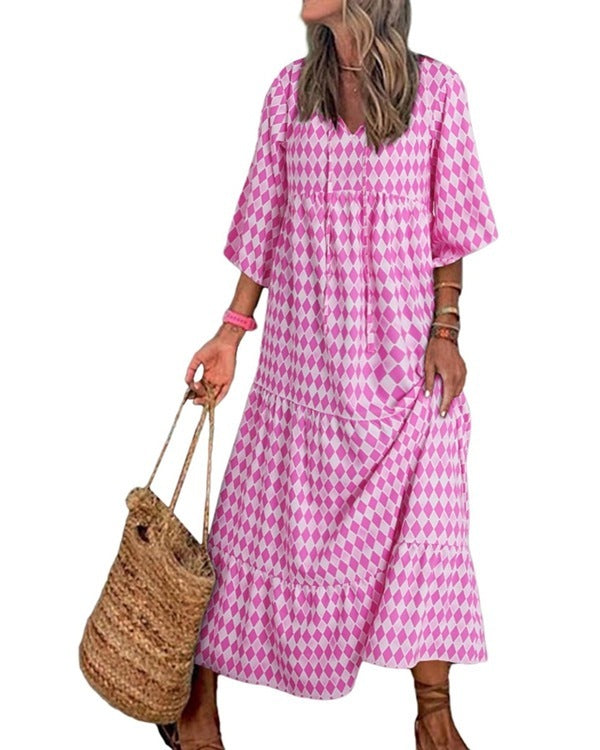 Geometric Print Puff Sleeve Dress Plus Size Women's Clothing