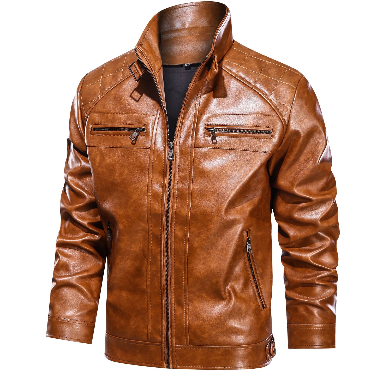 Men's Faux Leather Cafe Racer Jacket