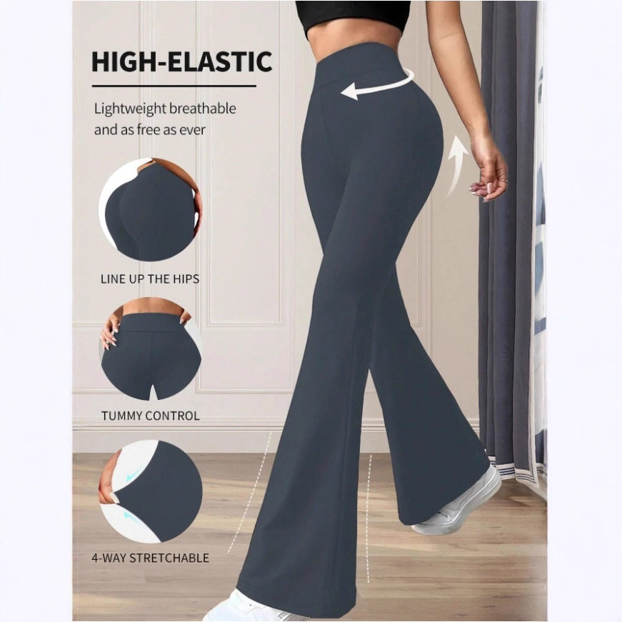 Solid Color Casual Women's High Waist Yoga Bootcut Trousers