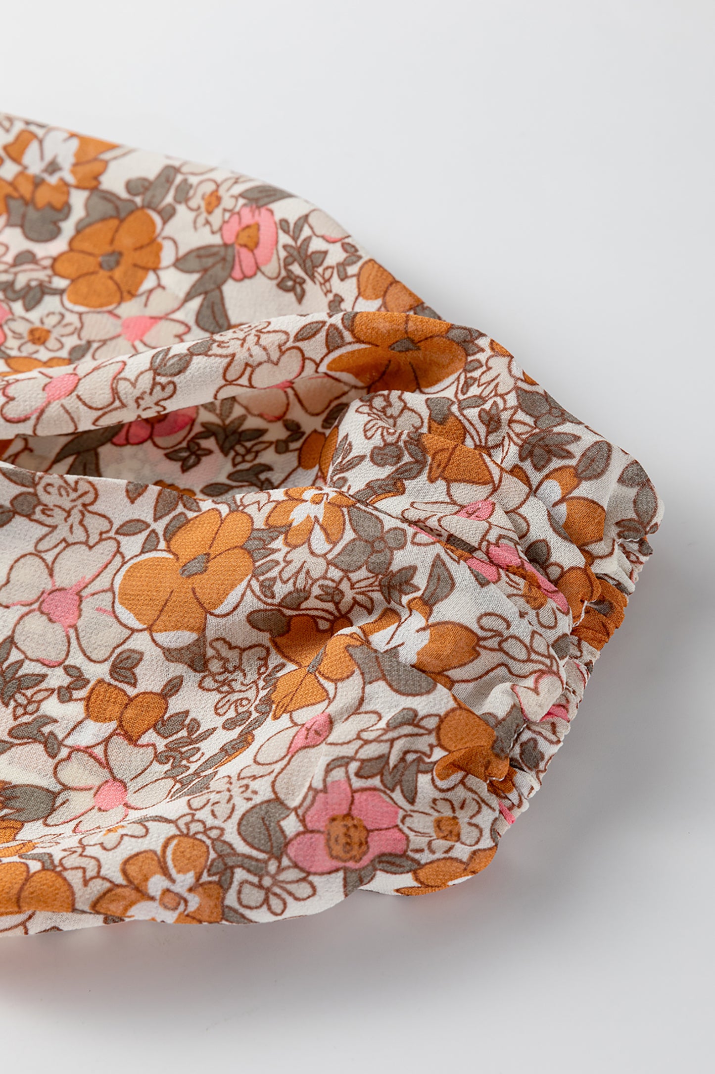 Orange Bohemian Floral Puff Sleeve Full Button Shirt