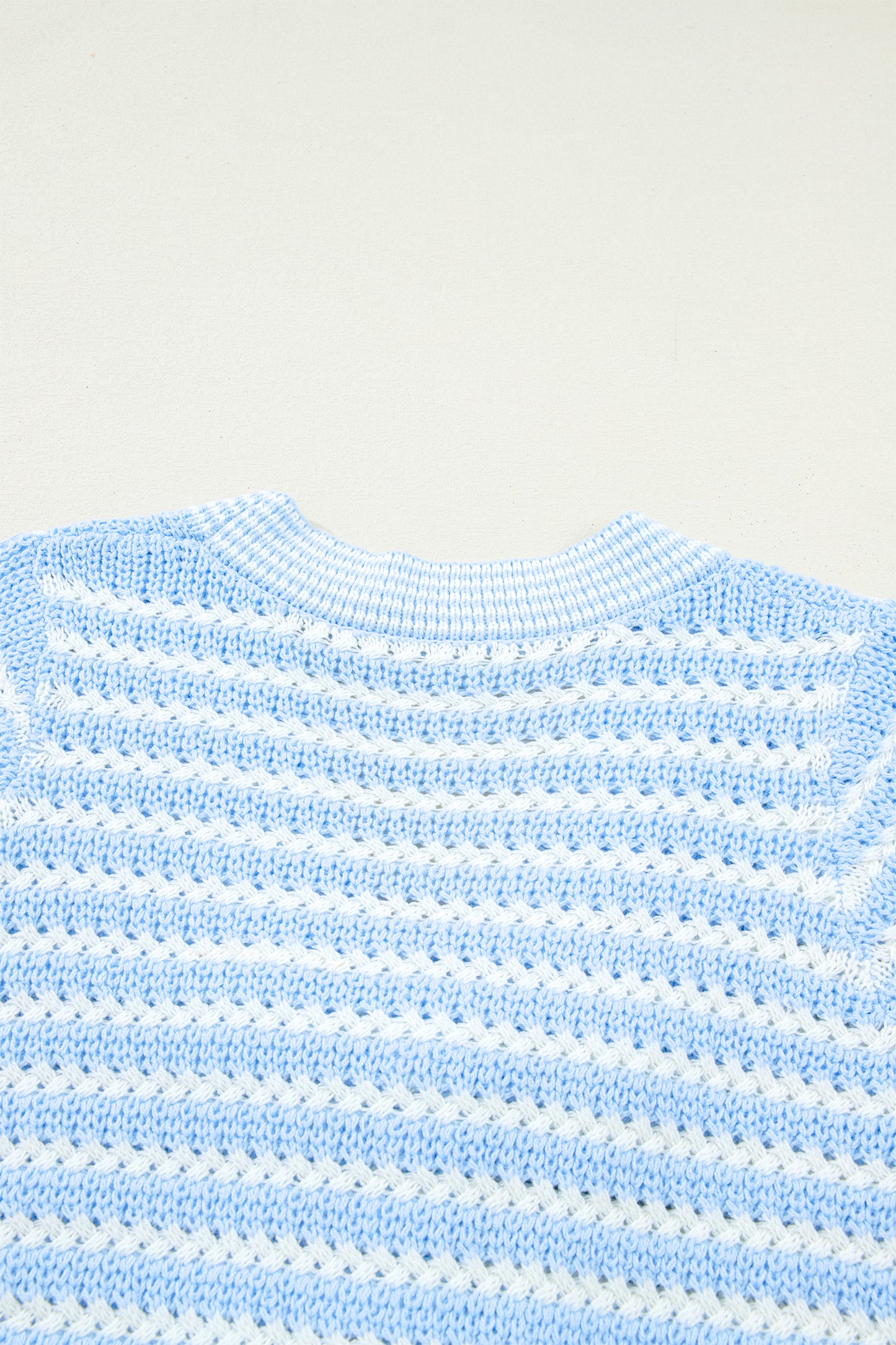 Sky Blue Stripe Short Sleeve Knit V Neck Bow Knot Sweater