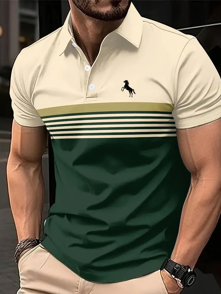 Men's Casual Striped Color Block Design Sports Style Collar Golf Shirt