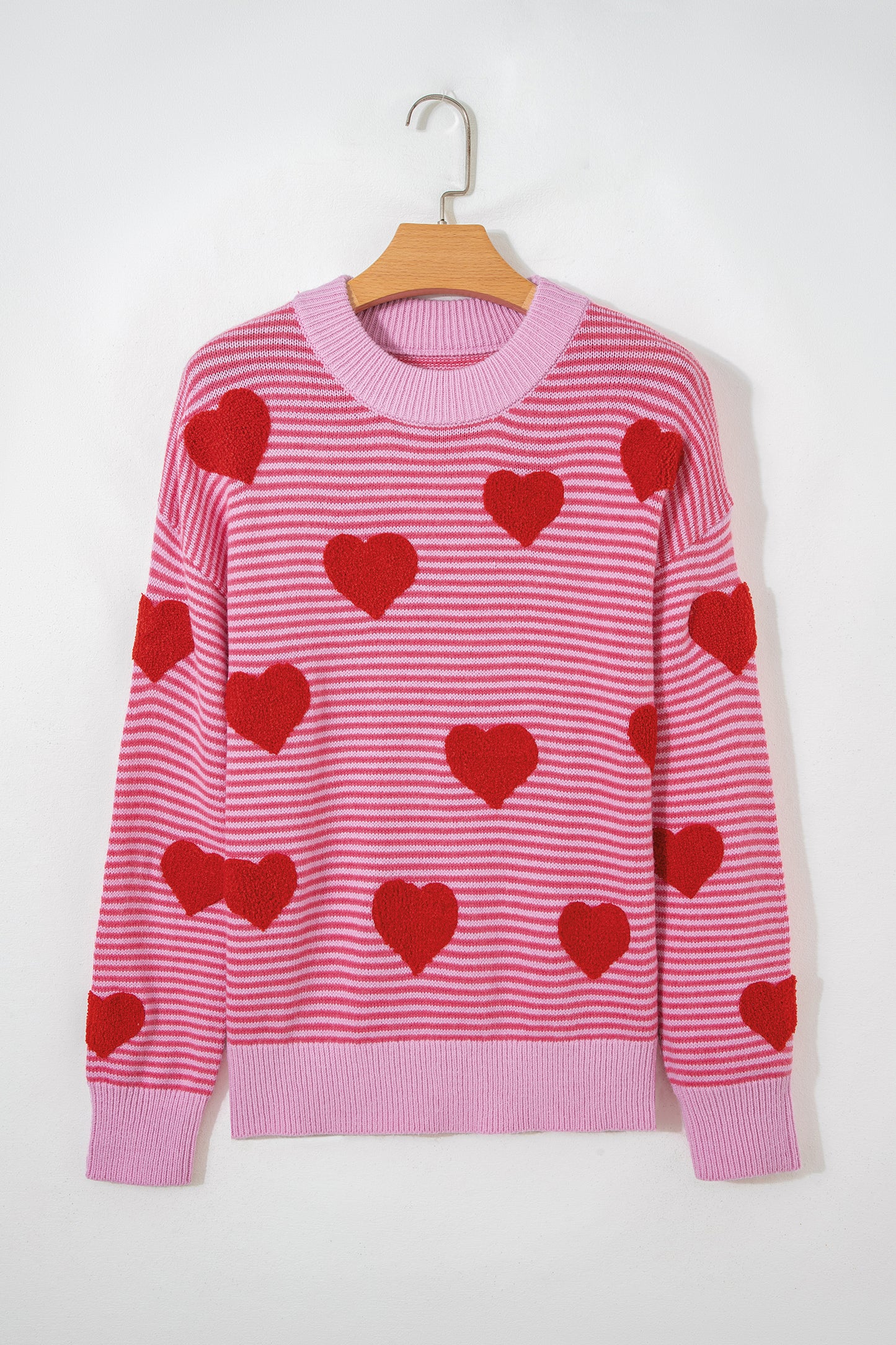 Rose Stripe Contrast Heart Pattern Valentine Knit Sweater