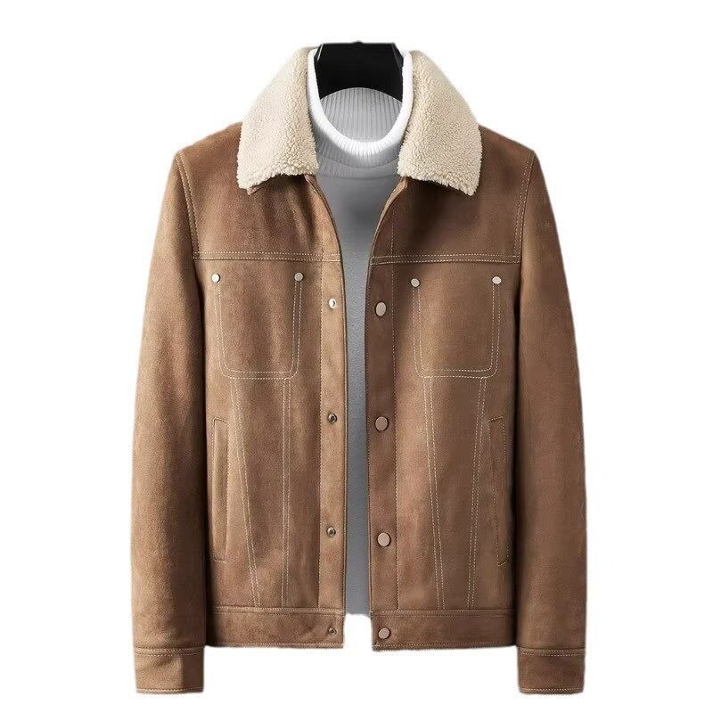 Suede Fabric Jacket Men's Short Autumn And Winter Thickened Work Clothes
