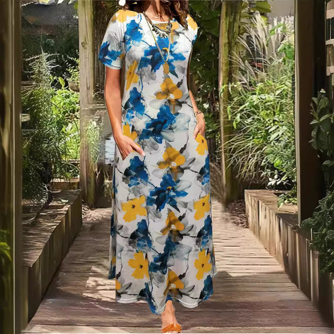 Women's Clothing Plus Size Dress Casual Loose Round Neck