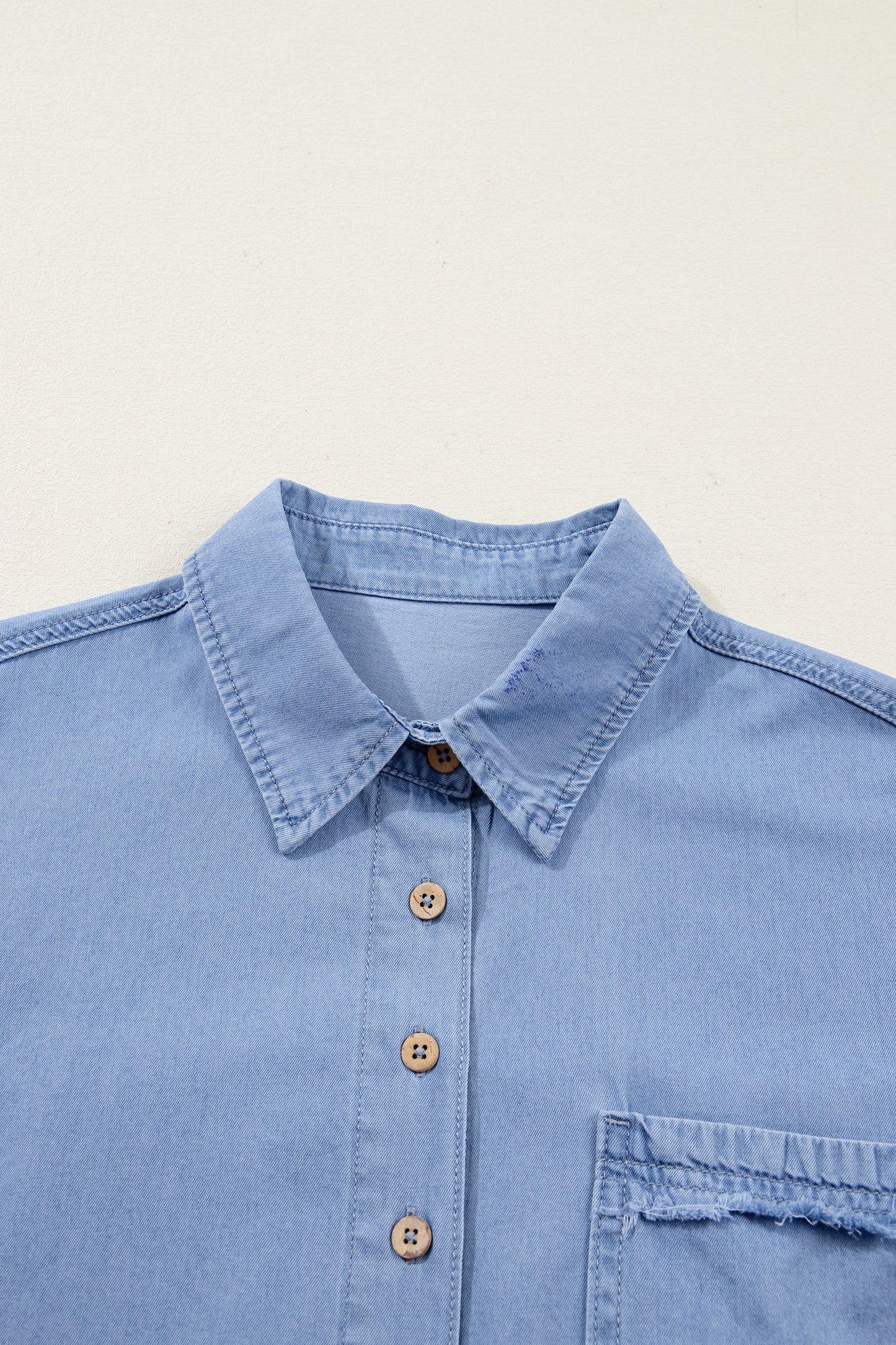 Myosotis Washed Drop Shoulder Bracelet Sleeve Chambray Shirt